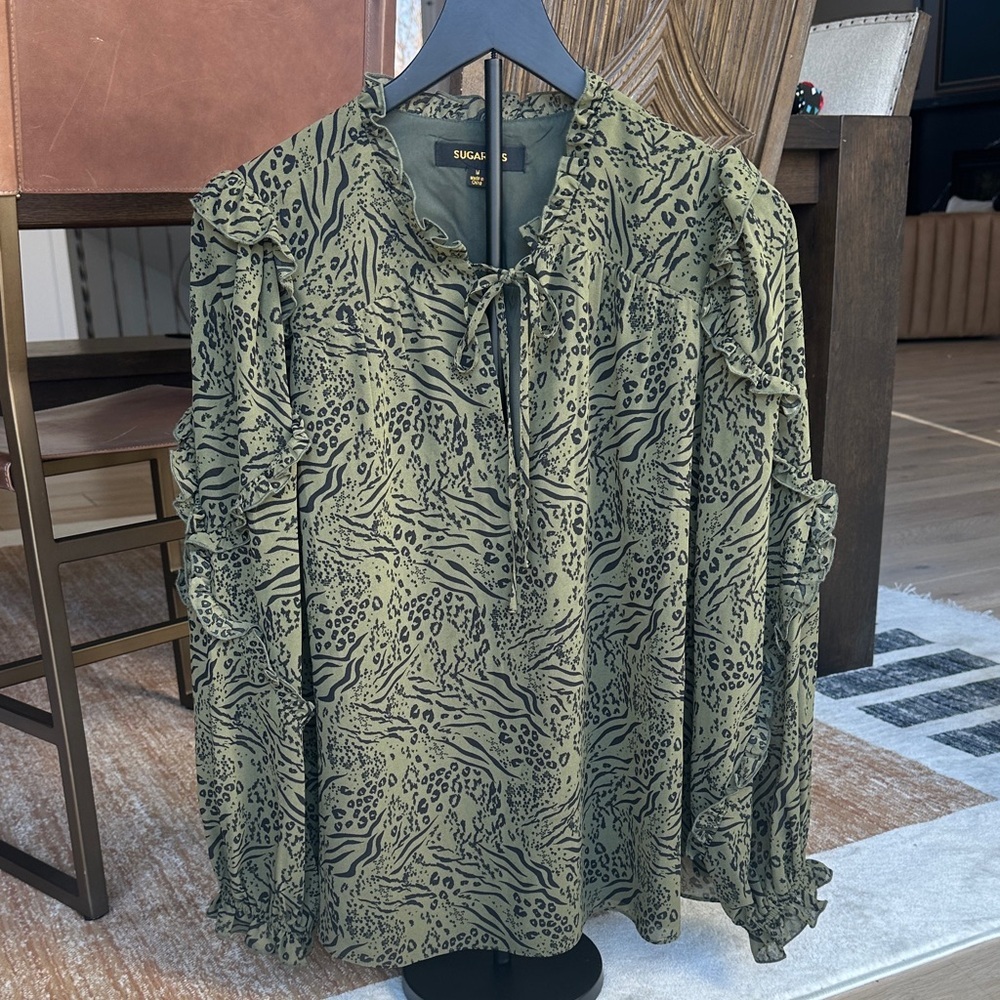 Sugarlips Olive Animal Print Blouse